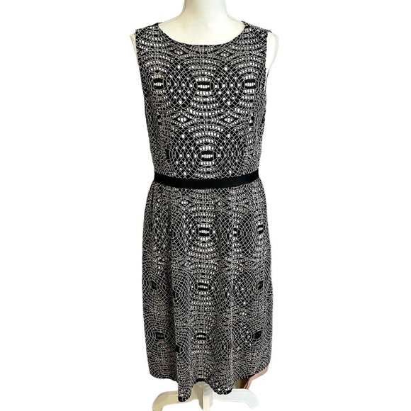 Chico's Sleeveless Black Lace Fit and Flare Knee Length Dress Size 1 Medium 8 - Picture 1 of 12